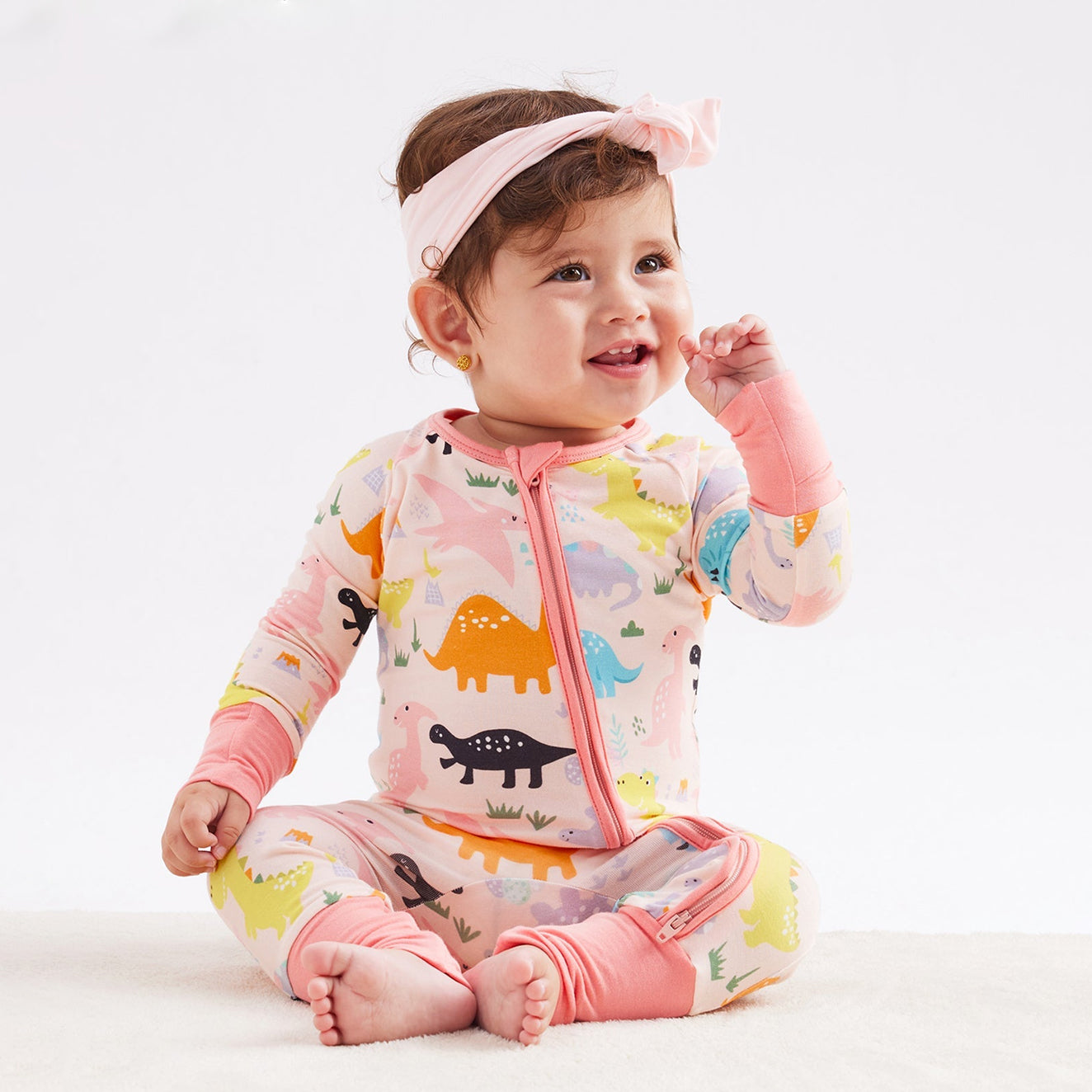 Cute Dinosaur Printed Zipper Bamboo Viscose Baby Jumpsuit
