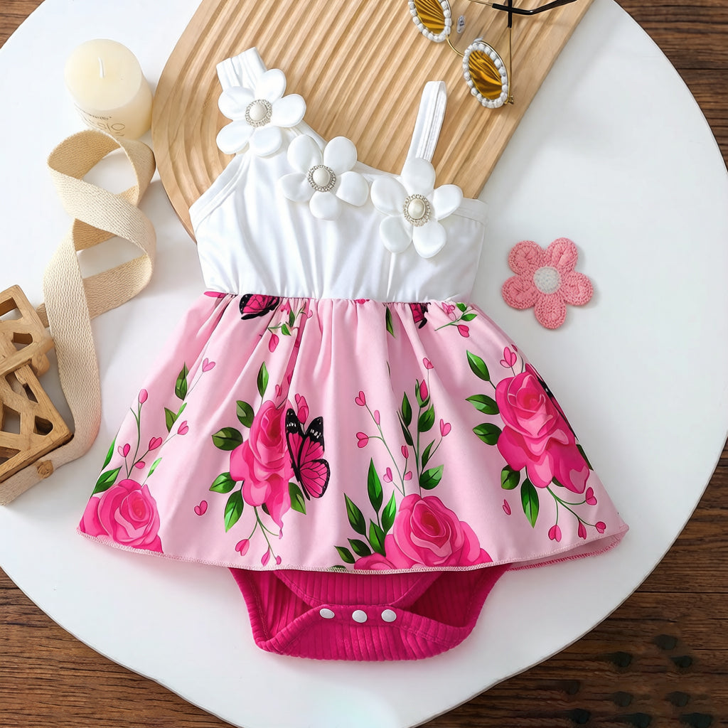 Grace 3D Floral & Butterfly Printed Sleeveless Baby Romper
