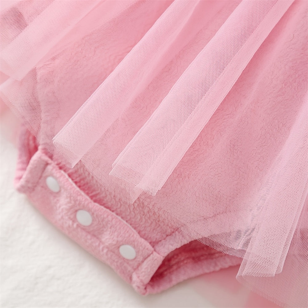 2PCS Sweet Solid Color Bubble Sleeve Mesh Baby Romper