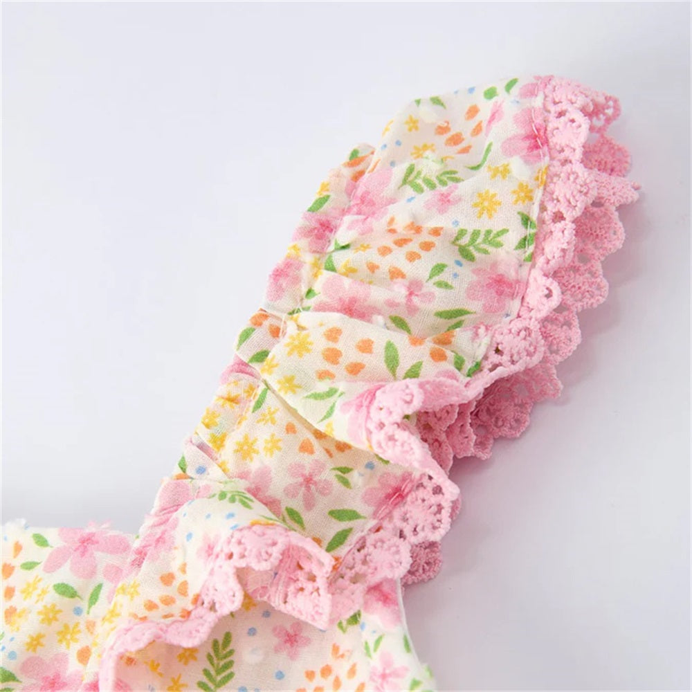 Summer Casual Floral Printed Fly Sleeve Baby Romper