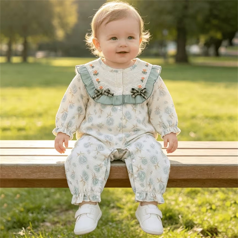 Stylish Casual Floral Print Long Sleeve Baby Jumpsuit