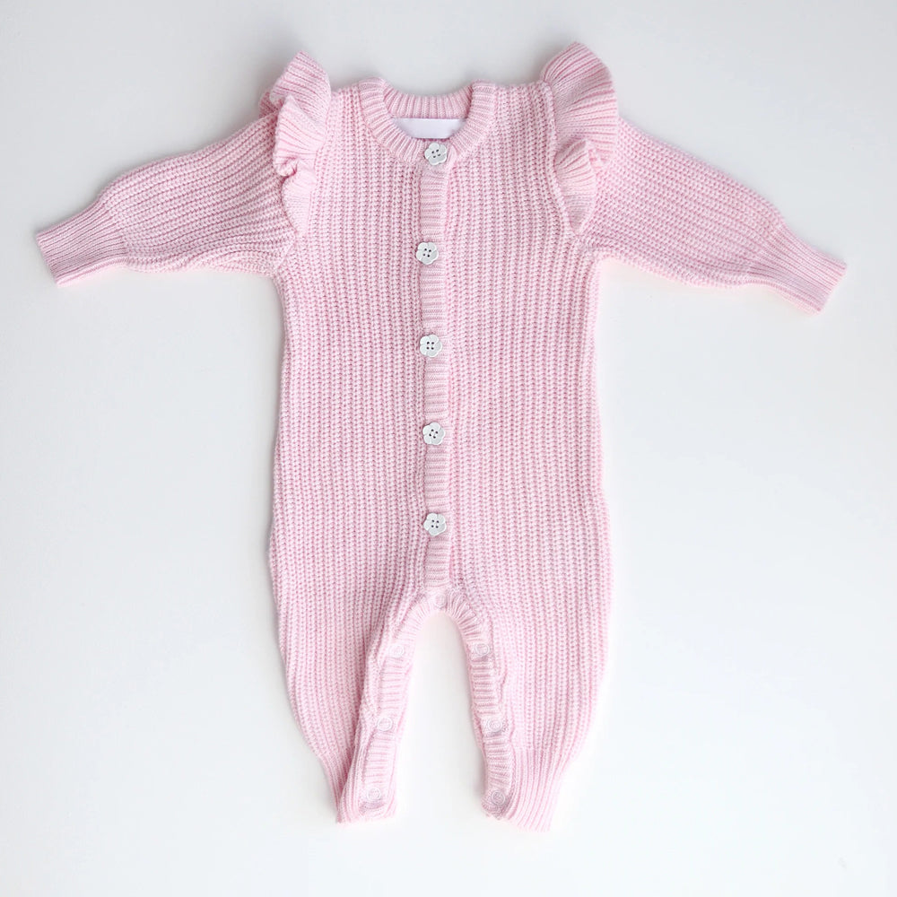 Comfy Solid Color Warm Knit Long Sleeve Baby Jumpsuit