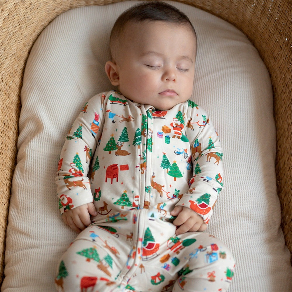 Casual Christmas Tree Print Long Sleeve Baby Jumpsuit