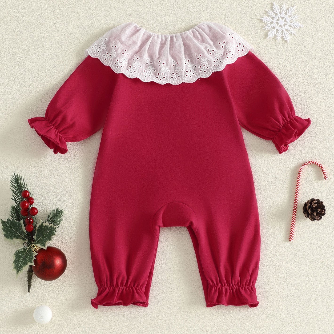 Christmas Santa Claus Appliqué Long Sleeve Baby Jumpsuit