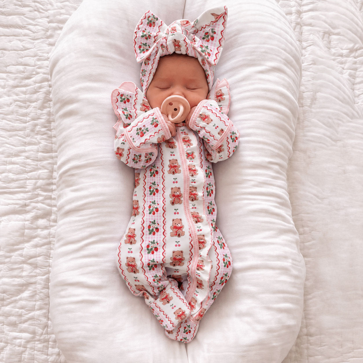 2PCS Lovely Christmas Bear Cherry Printed Zipper Baby Jumpsuit