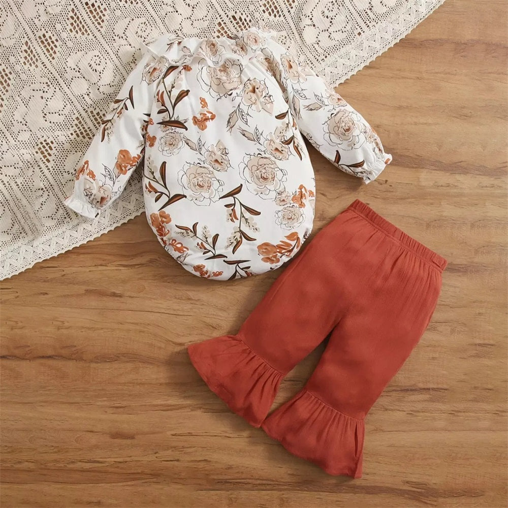 2PCS Fashion Floral Print Long Sleeve Baby Set