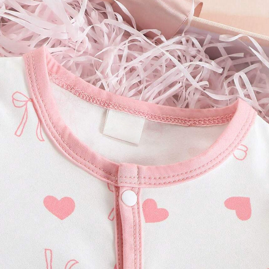 Casual Heart and Bow Print Long Sleeve Baby Jumpsuit