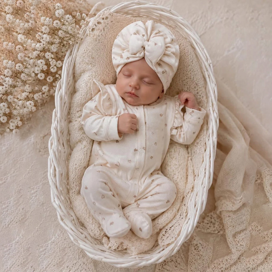 2PCS Pretty Floral Printed Ruffle Long Sleeve Baby Jumpsuit