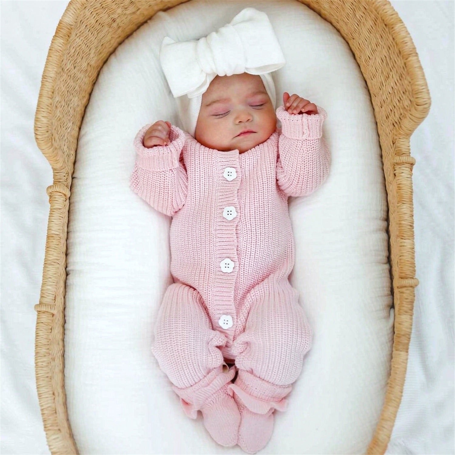 Classy Solid Color Knit Long Sleeve Baby Girl Jumpsuit