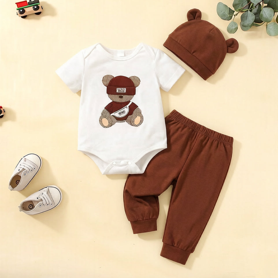 3PCS Swag Teddy Bear Print Short Sleeve Baby Boy Set
