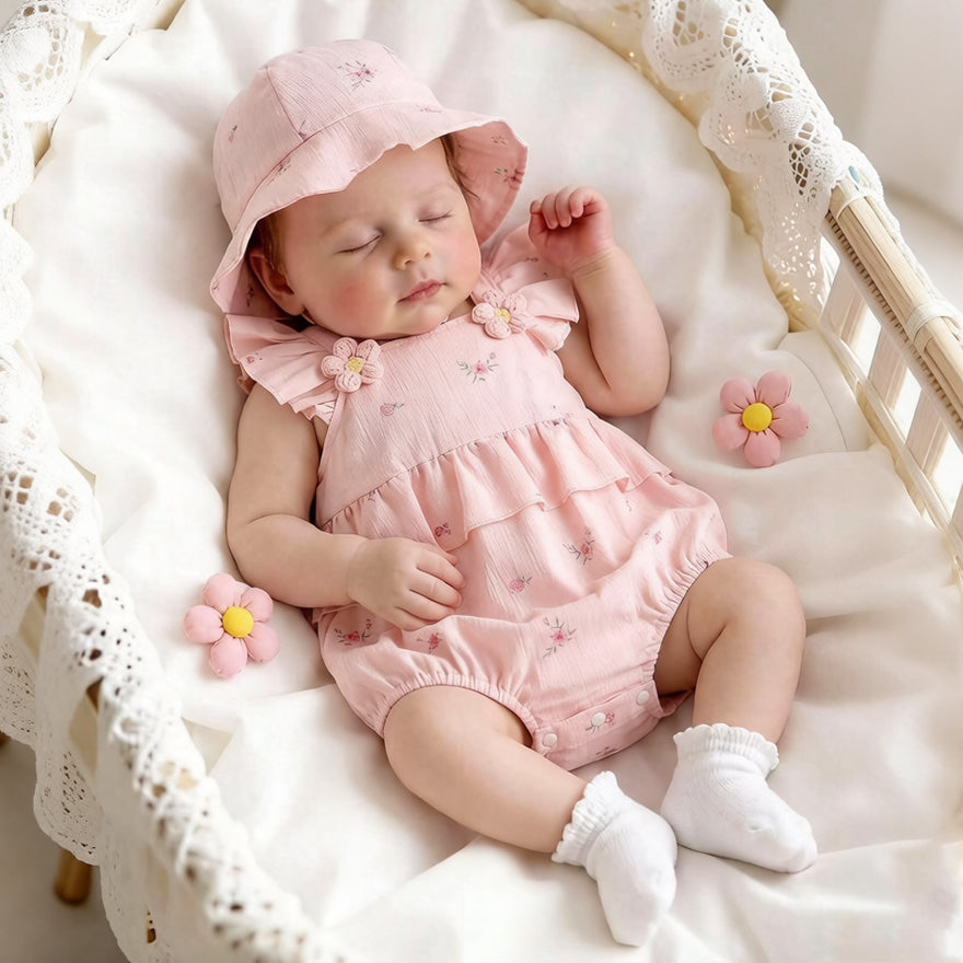 2PCS Gorgeous Floral Print Flutter Sleeve Baby Romper