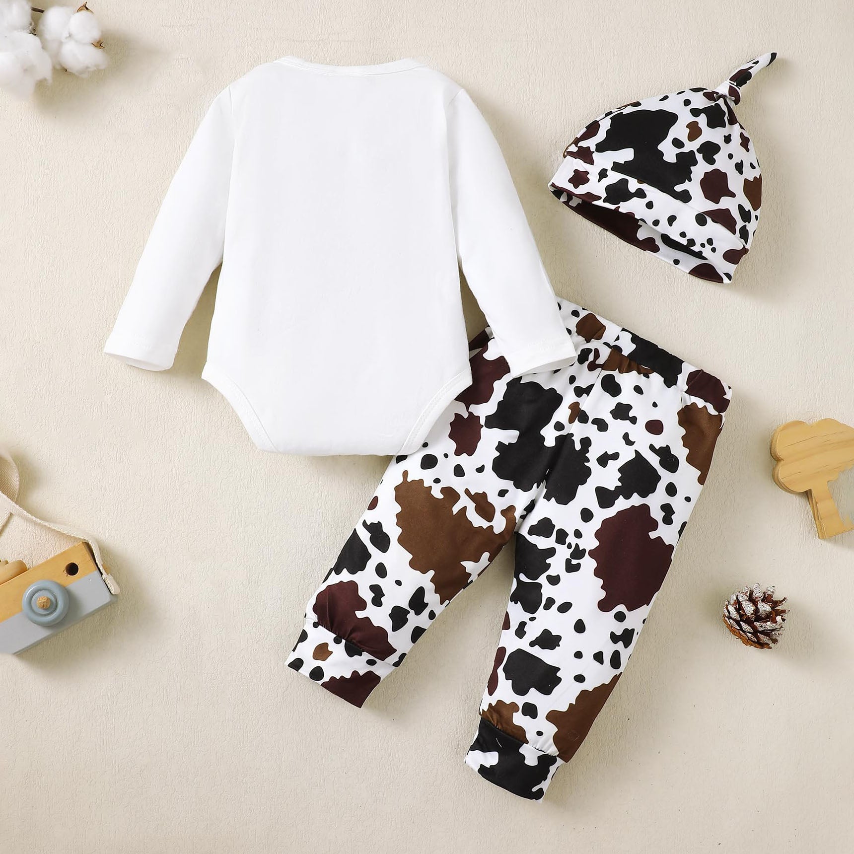 3PCS Cooler Version of Dad Letter Printed Cow Pattern Baby Set