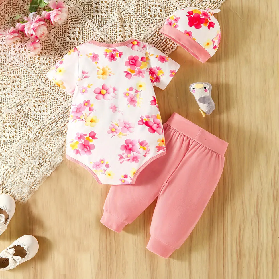 3PCS Sweet Floral Elephant Printed Baby Set