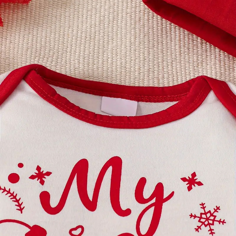 2PCS Lovely My First Christmas 2024 Letter Printed Baby Jumpsuit