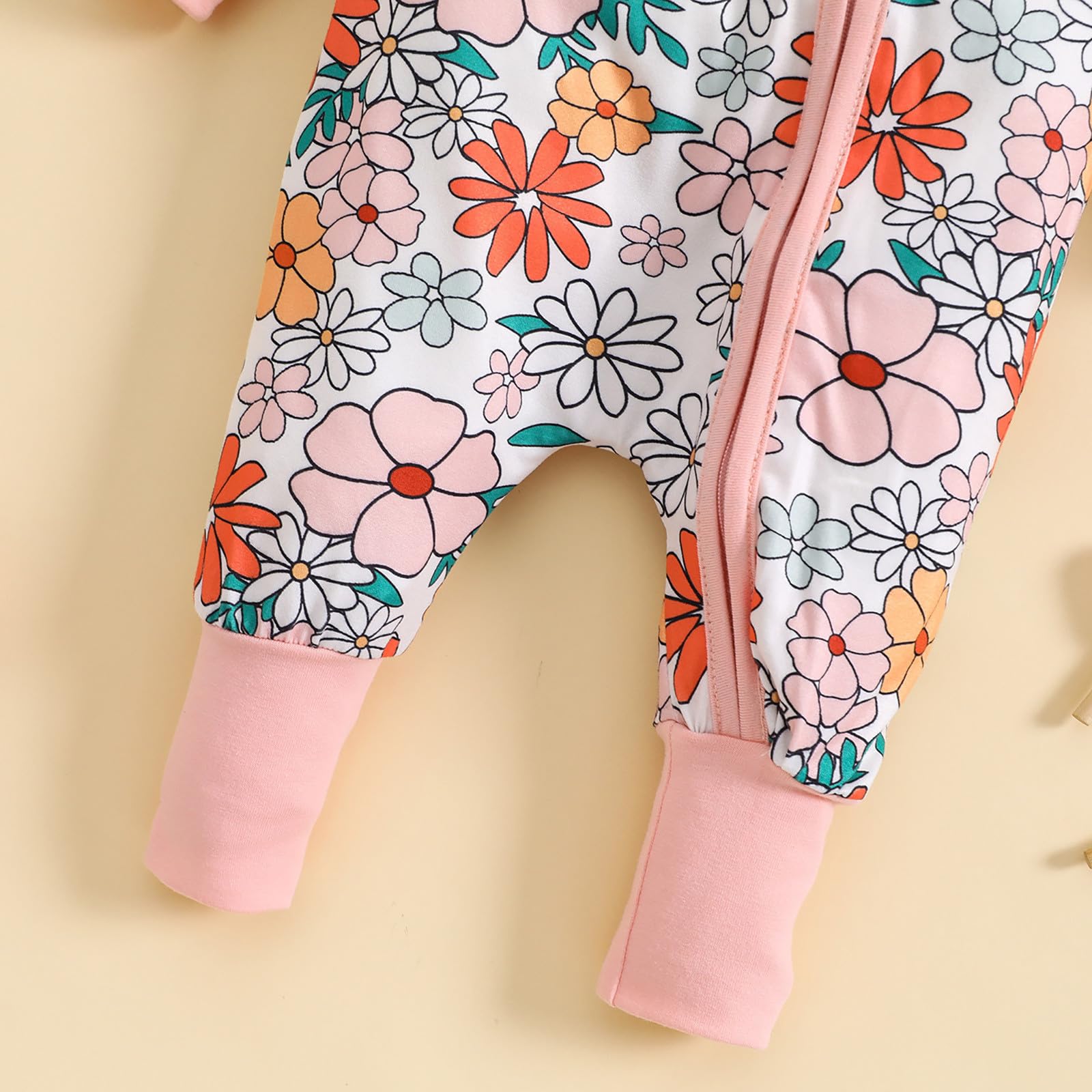 2PCS Floral Printed Long Sleeve Zipper Baby Jumpsuit