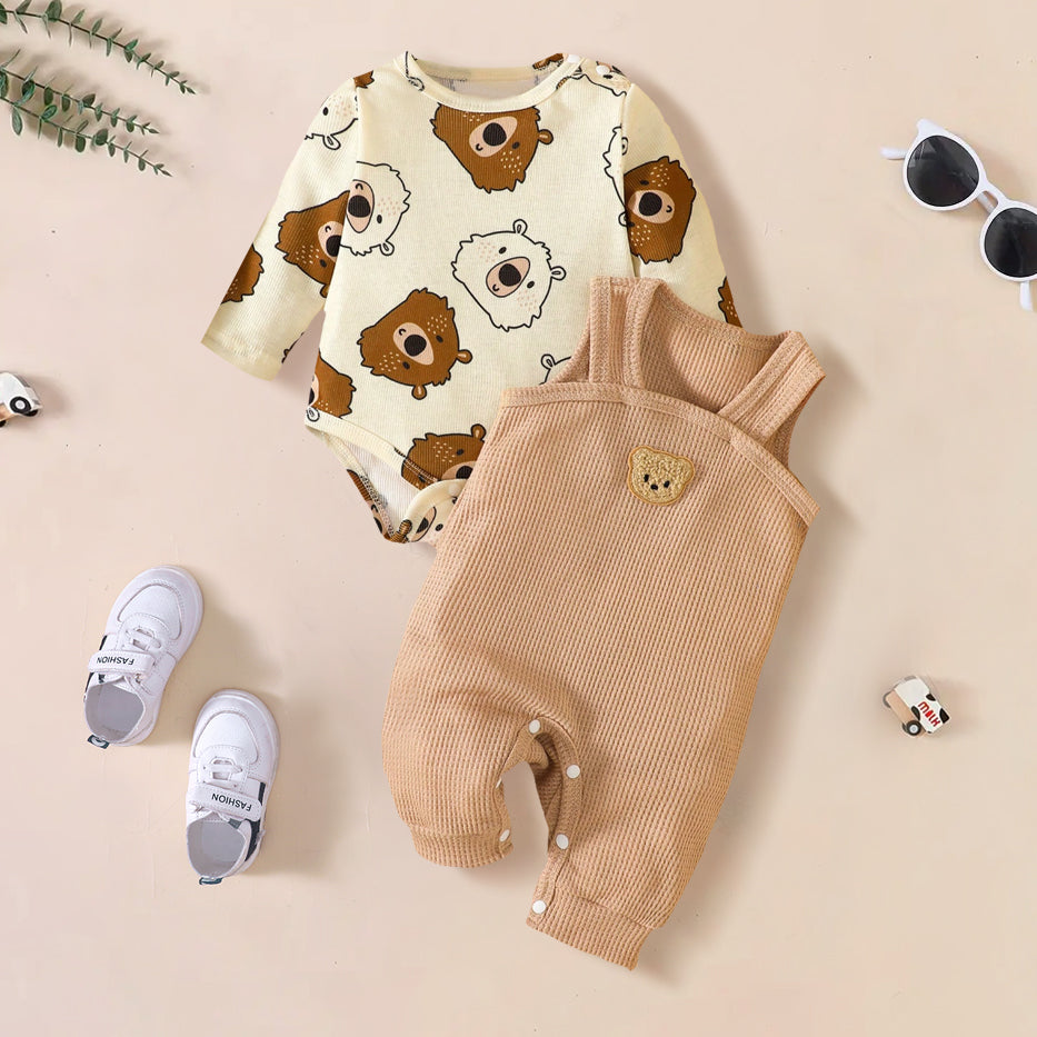 2PCS Lovely Bear Printed Long Sleeve Baby Set