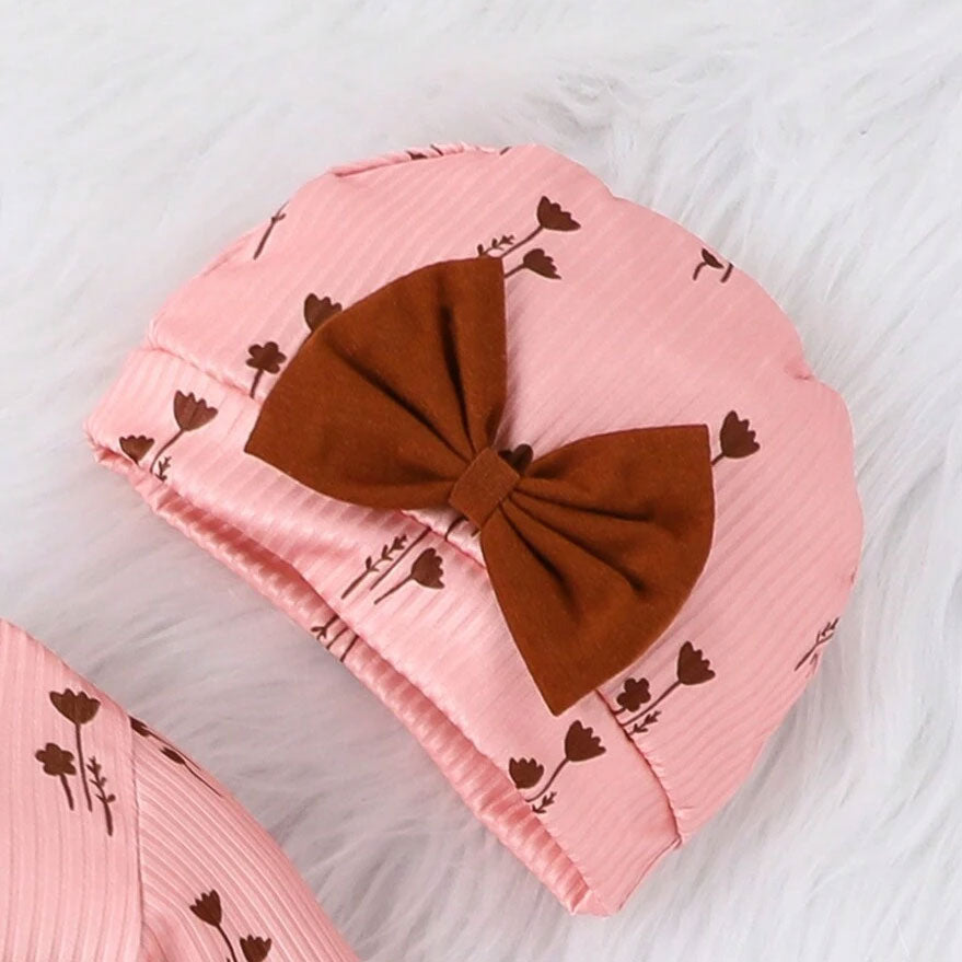 2PCS Romantic Floral Printed Ruffle Long Sleeve Baby Girl Jumpsuit