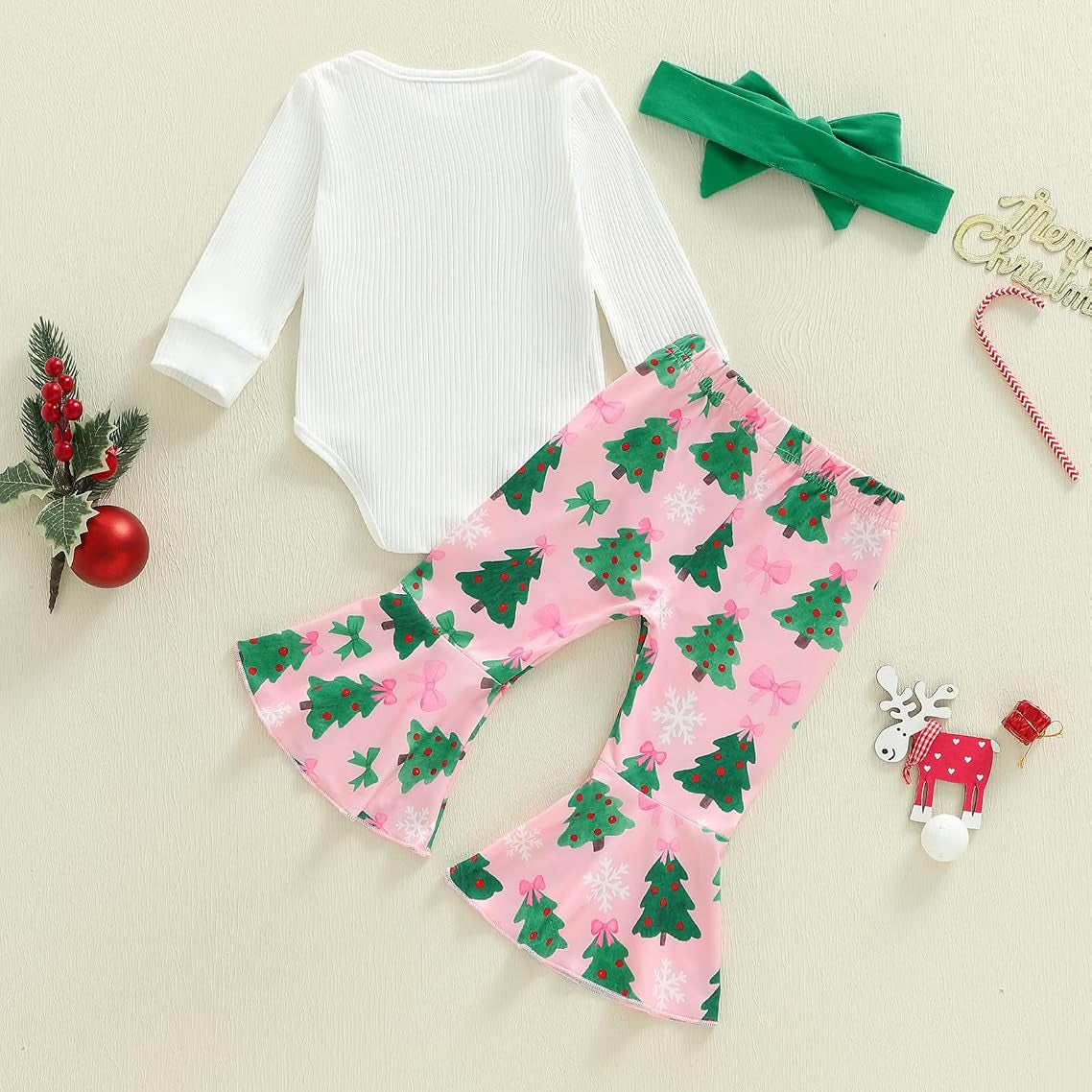 3PCS Sweet My First Christmas Letter Tree Printed Baby Set