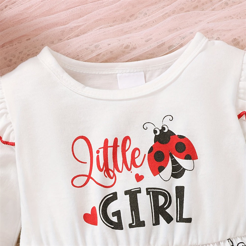 Little Girl Letter Ladybug Print Long Sleeve Baby Jumpsuit