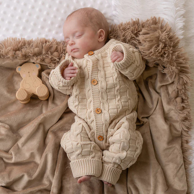 Warm Solid Color Basket Weave Knitted Long Sleeve Baby Jumpsuit