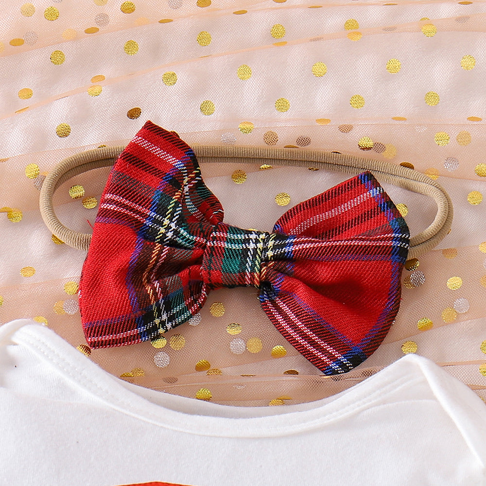 4 PCS Chic My 1st Christmas Letter Santa Plaid Print Baby Girl Set