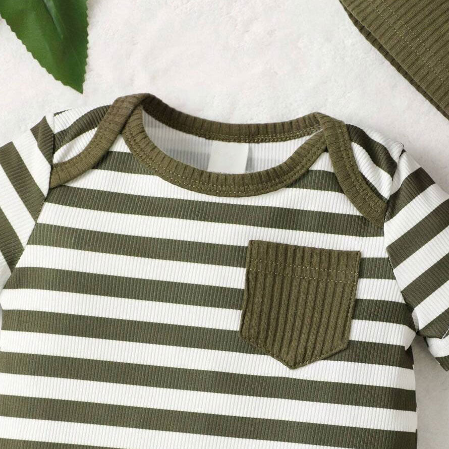 3PCS Comfy Stripe Printed Short Sleeve Baby Set
