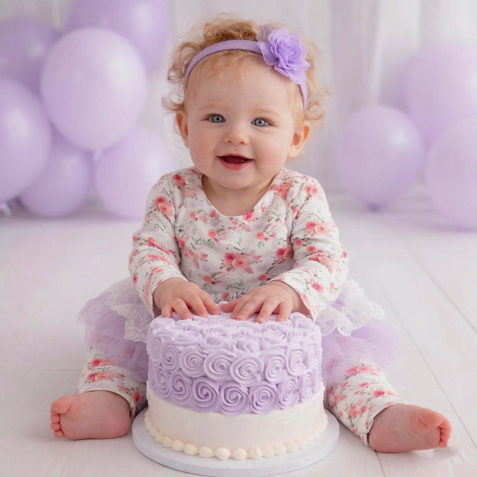 Grace Floral Printed Ruffle Lace Tulle Long Sleeve Baby Jumpsuit