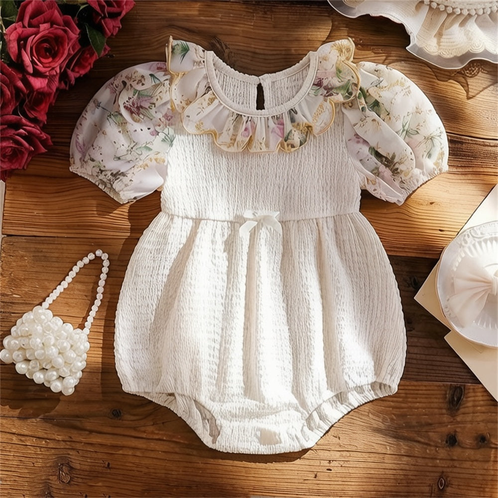 Adorable Floral Print Short Sleeve Baby Girl Romper