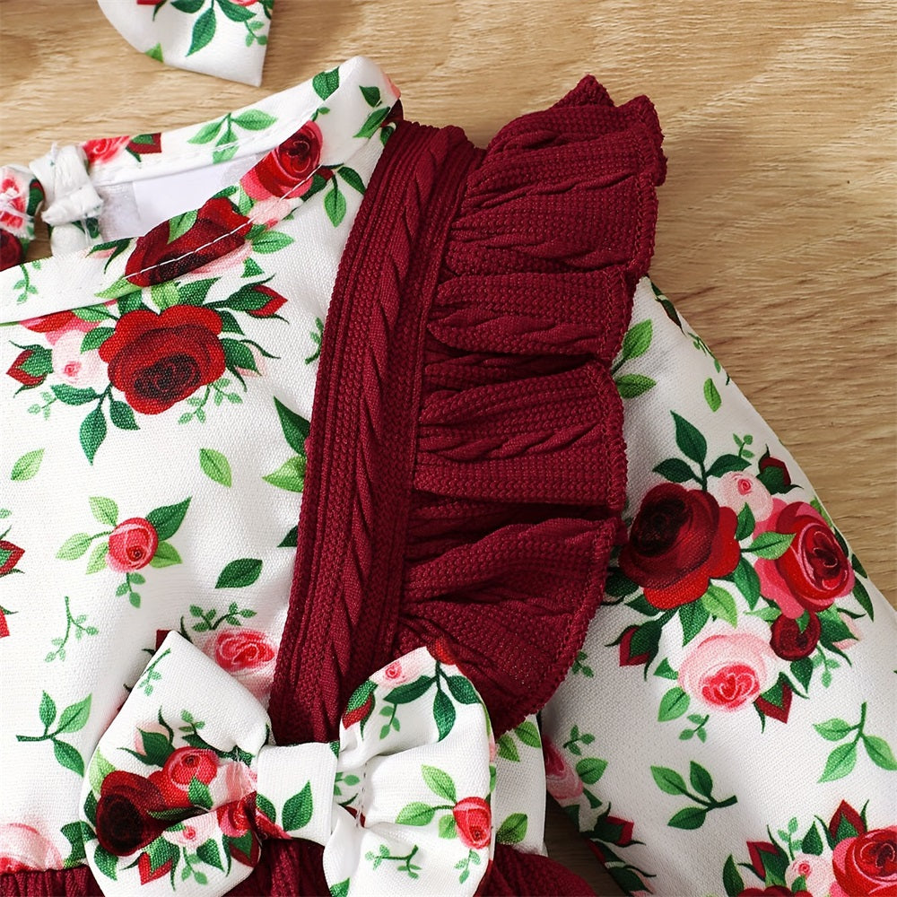 2PCS Exquisite Floral Printed Long Sleeve Baby Jumpsuit