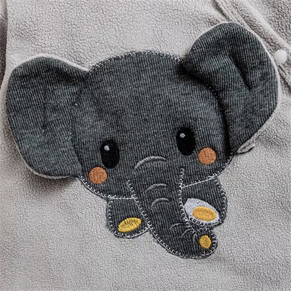 Cute Elephant Applique Polar Fleece Long Sleeve Baby Jumpsuit