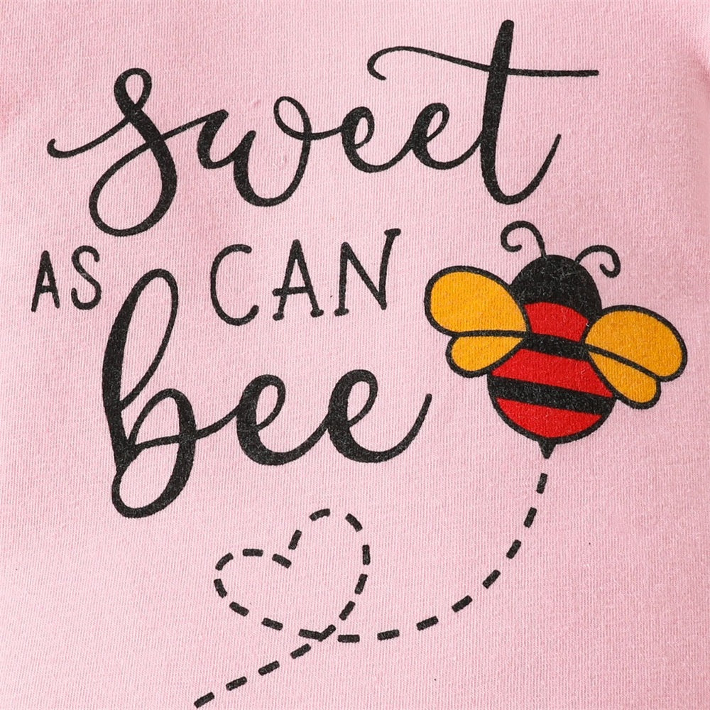 3PCS Sweet As Can Bee Letter Print Long Sleeve Baby Set