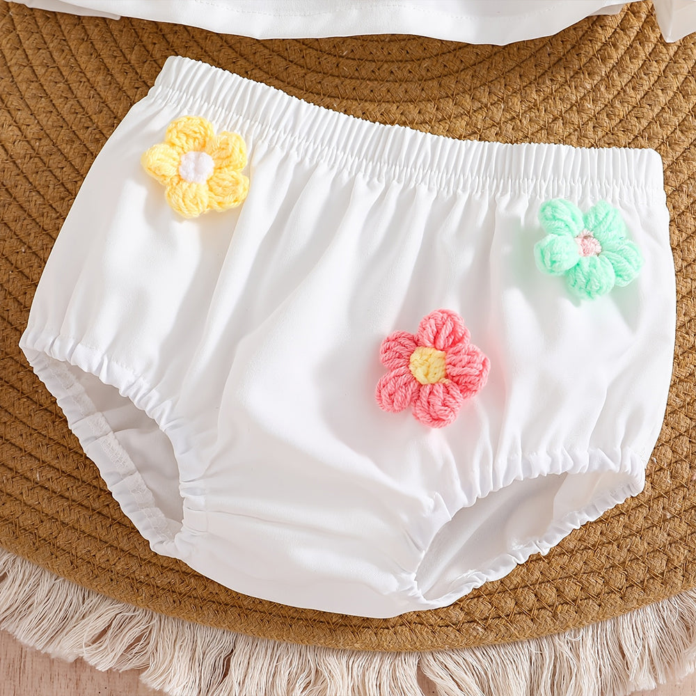 3PCS Lovely Floral Appliqué Short Sleeve Baby Set