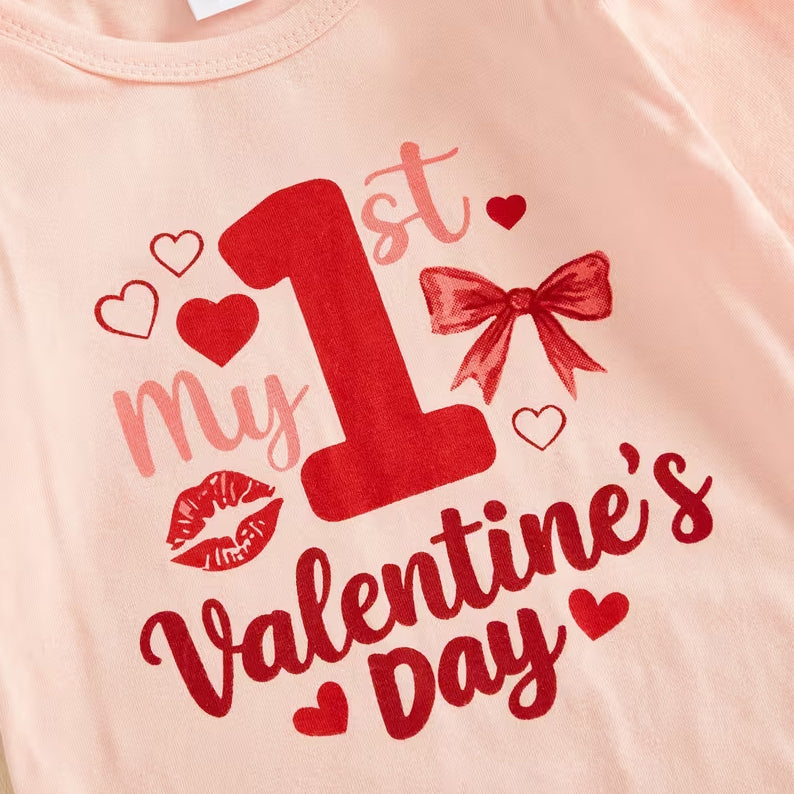 4PCS My 1st Valentine's Day Letter Heart Print Baby Set