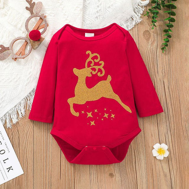 3PCS Christmas Reindeer Print Long Sleeve Baby Set