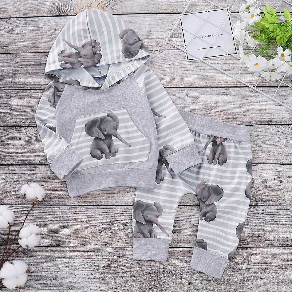 Cute Elephant Hoodie and Pants Set