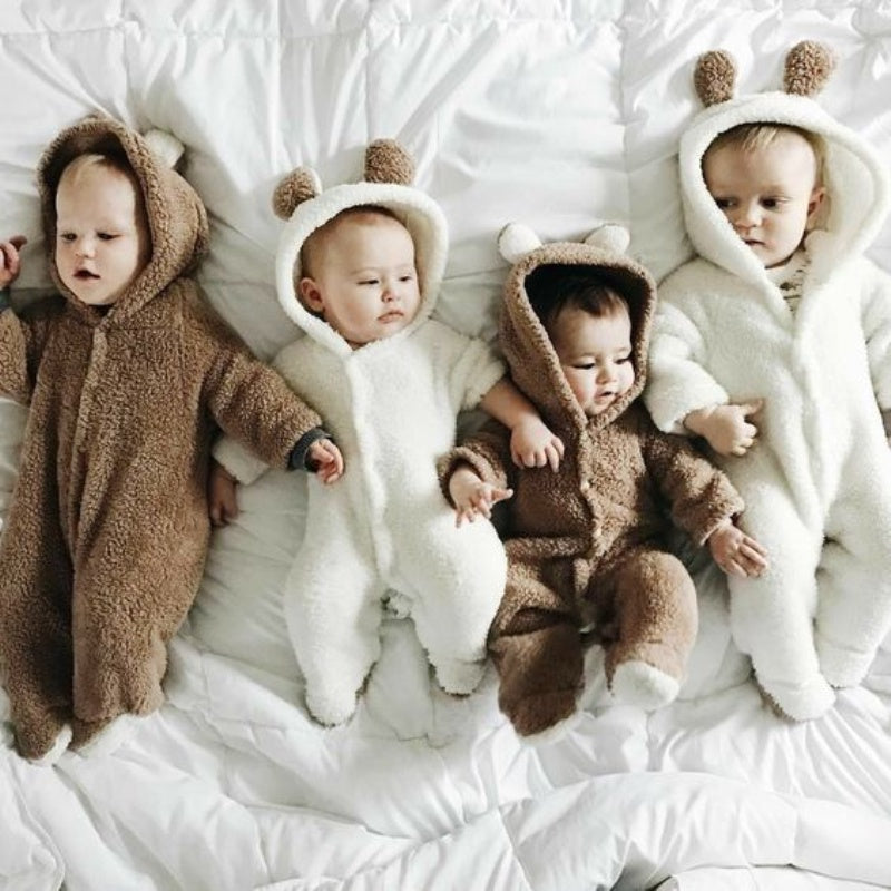 Baby 3D Bear Design Winter Hooded Jumpsuit