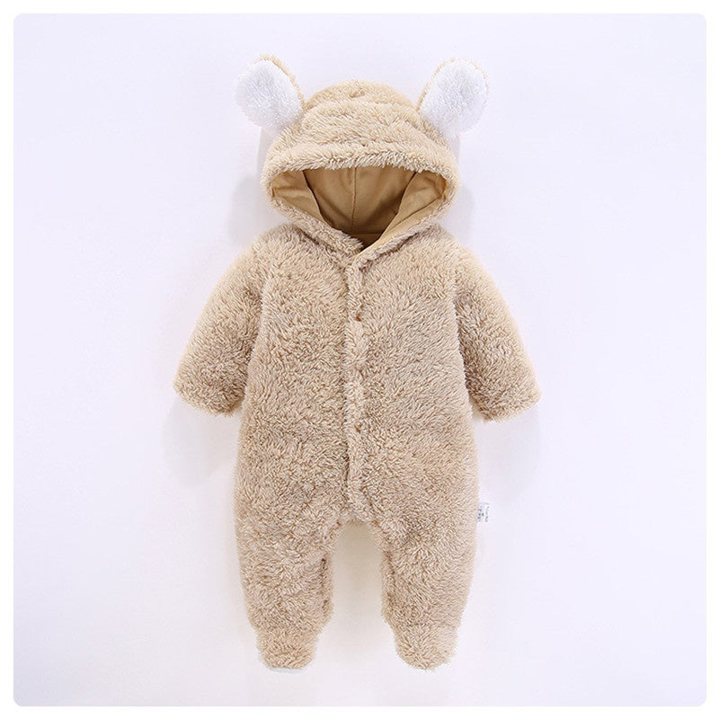 Baby 3D Bear Design Winter Hooded Jumpsuit