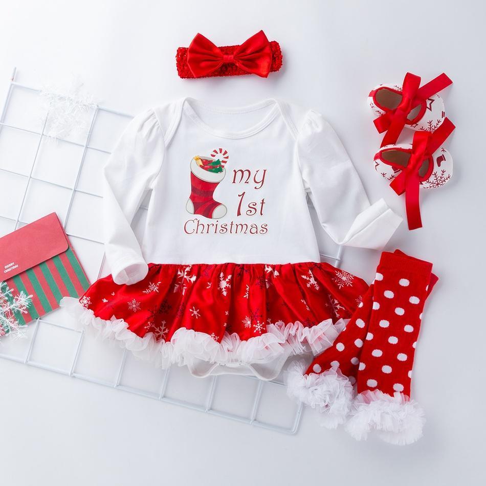 My First Christmas Bodysuit Dress 4pcs Set