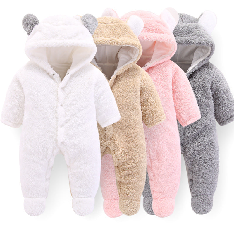 Baby 3D Bear Design Winter Hooded Jumpsuit