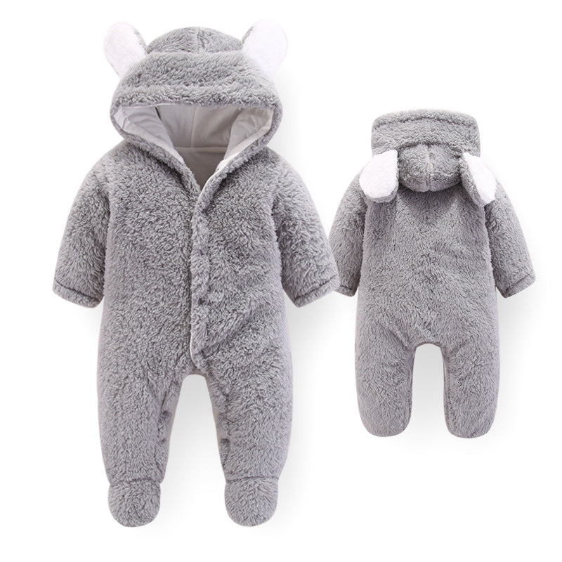 Baby 3D Bear Design Winter Hooded Jumpsuit