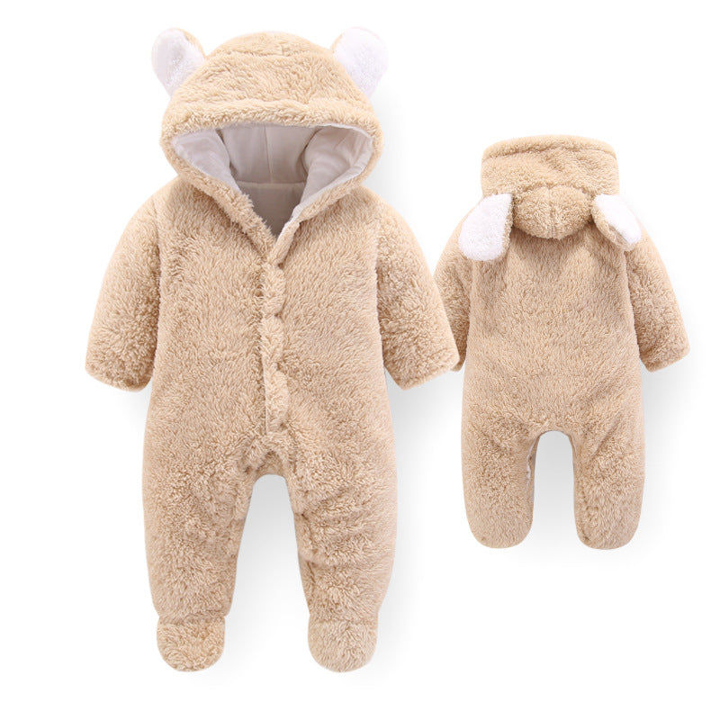 Baby 3D Bear Design Winter Hooded Jumpsuit