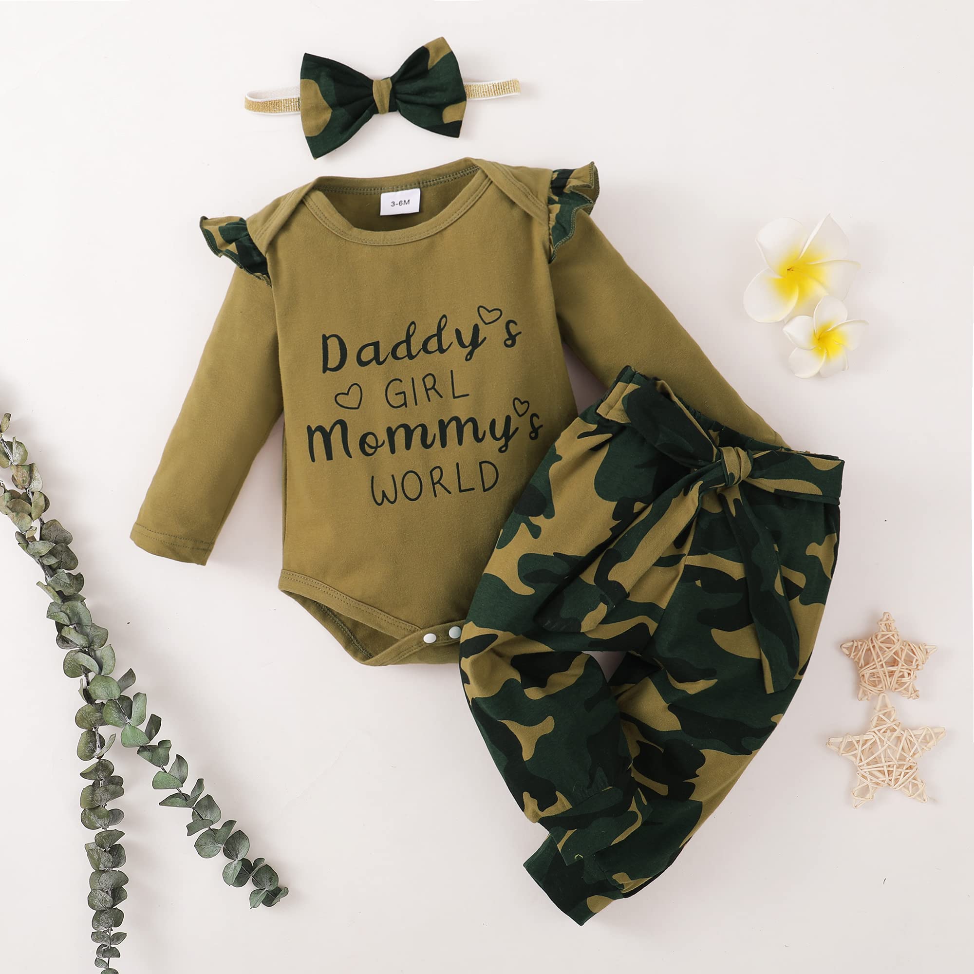 Daddy's Girl Mommy's World Camouflage Printed Baby Girl Set
