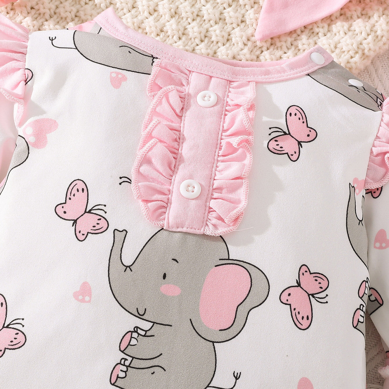 2PCS Sweet Elephant Printed Baby Jumpsuit