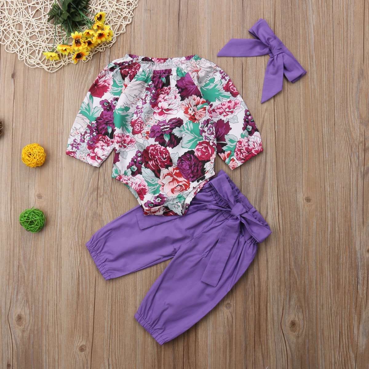 Conjunto de ropa para bebés y niñas, mameluco, pantalones florales, polainas