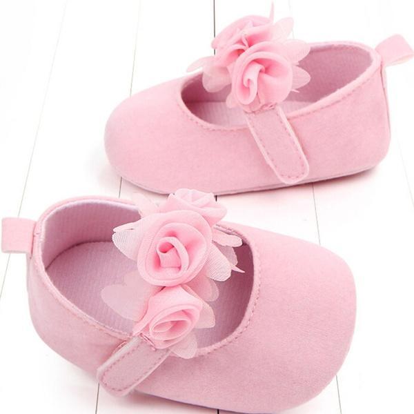 Zapatos atléticos del bebé de la princesa de la flor 3D del color sólido