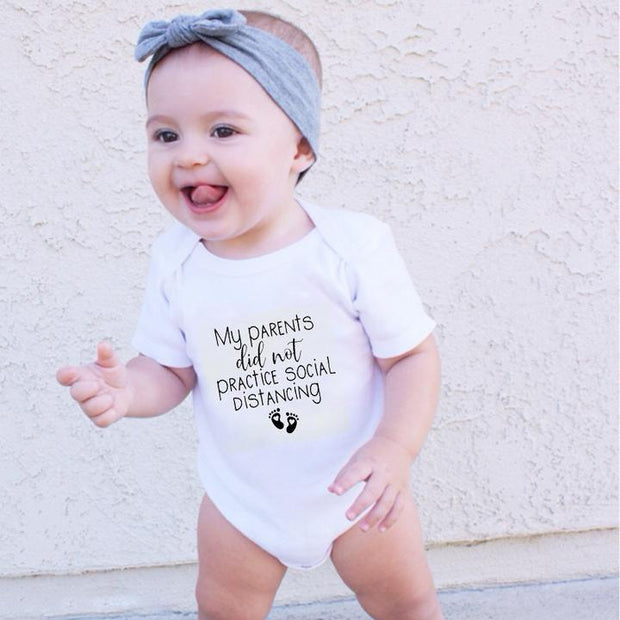 My Parents Did Not Practice Social Distancing Funny Letters Solid Printed Short-sleeve Baby Romper