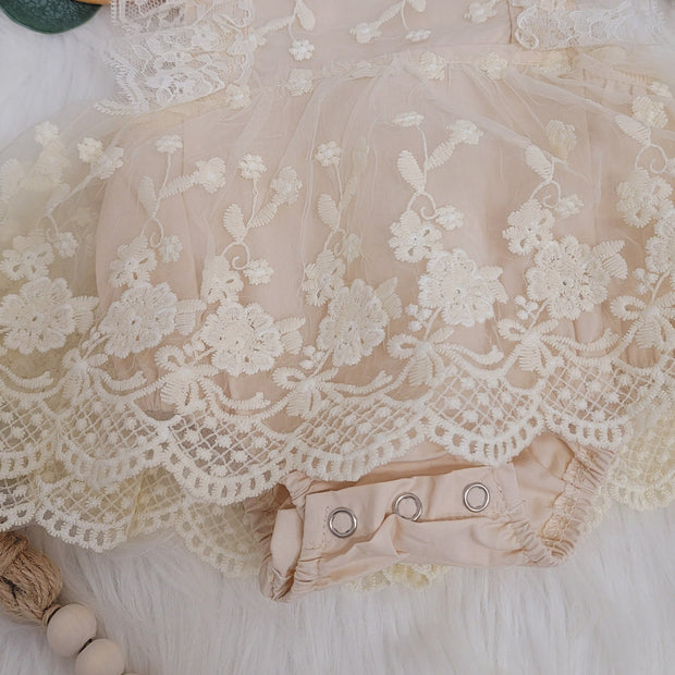 Pretty Solid Color Printed Lace Decor Sleeveless Baby Girl Romper