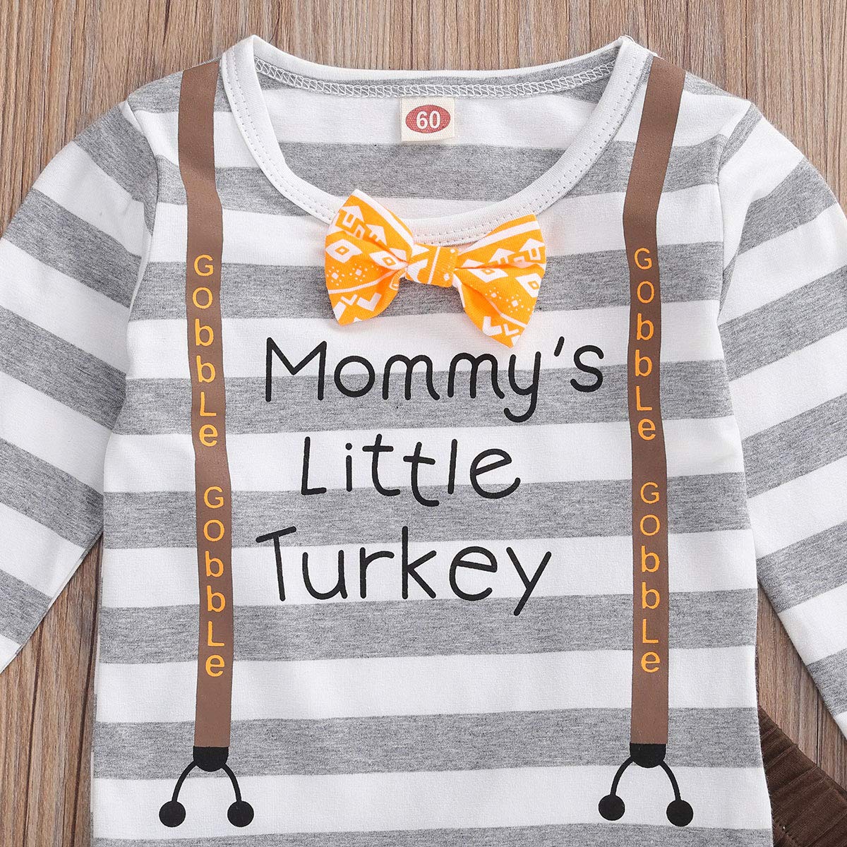 Ensemble 3 pièces "Mommy's Little Turkey" avec lettres imprimées et pantalons pour bébé