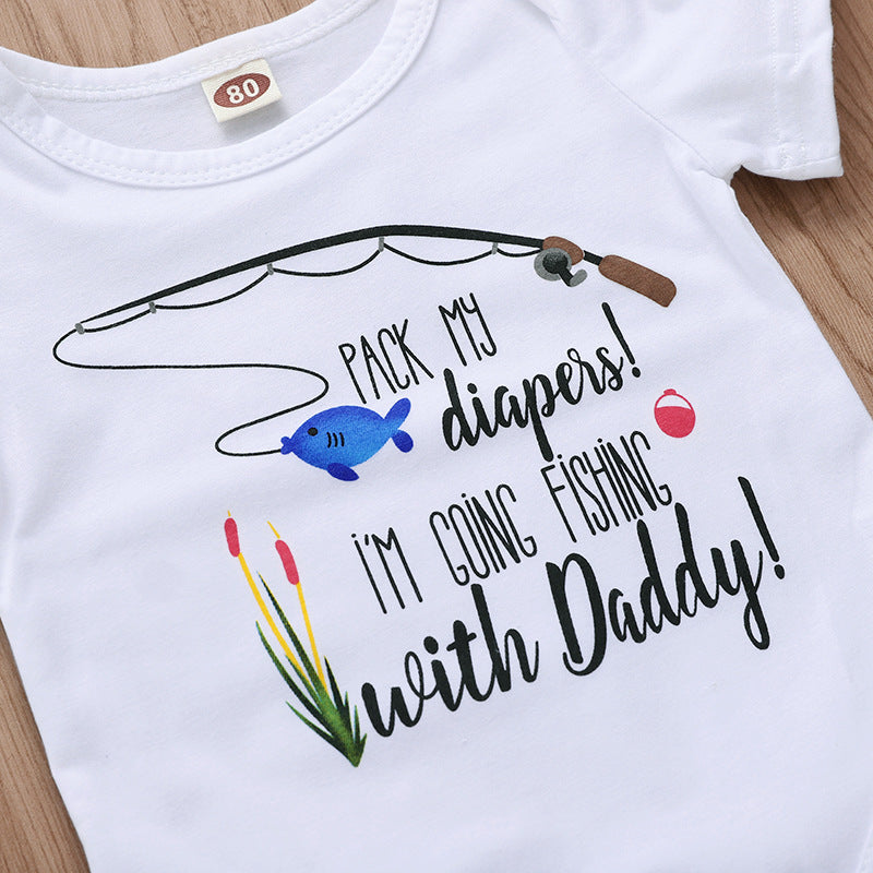 Mameluco de bebé con estampado de letras de dibujos animados de Ir a pescar con papá