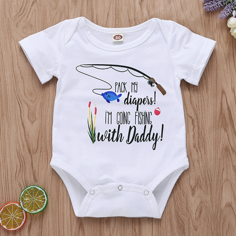 Going fishing with Daddy Cartoon Letter Printed Baby Jumpsuit